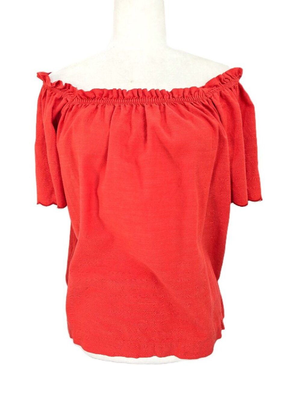 NWT Lauren Conrad Red Orange Scallop Off Shoulder Flutter Sleeve Blouse Women S